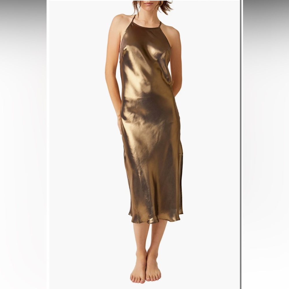 Free People Sunset Shimmer Satin Midi Slipdress - size Medium - NWT